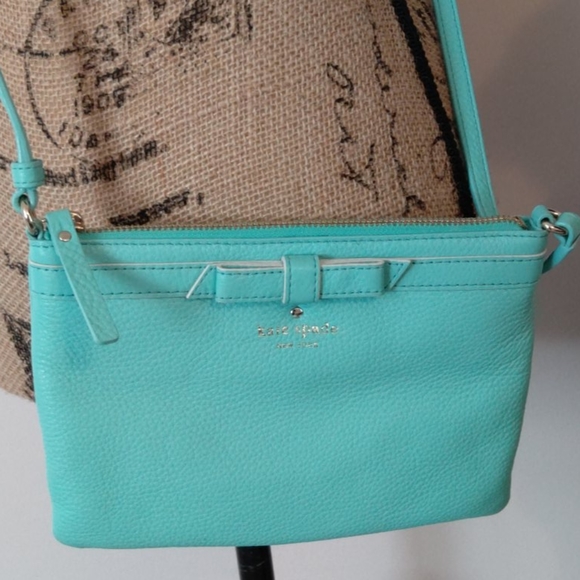 Kate Spade handbag - leather purse - teal with bow - crossbody handbag - Picture 6 of 6